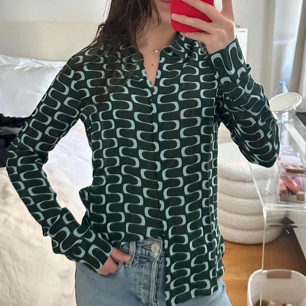 Reformation Printed Top, Green/Blue, XS